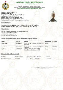 sample of nysc green card