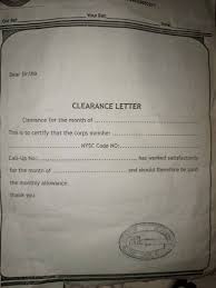 sample of NYSC monthly clearance letter 