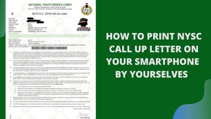 NYSC Call Up Letter 2026